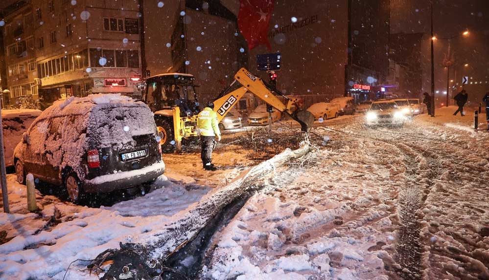 İstanbul'da yoğun kar yağışı: Bazı bölgelerde ağaçlar devrildi