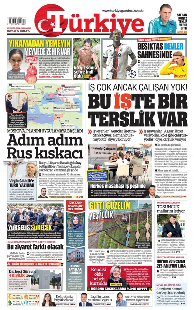 Yandaş Türkiye gazetesinin manşeti: ‘İş çok ancak çalışan yok’