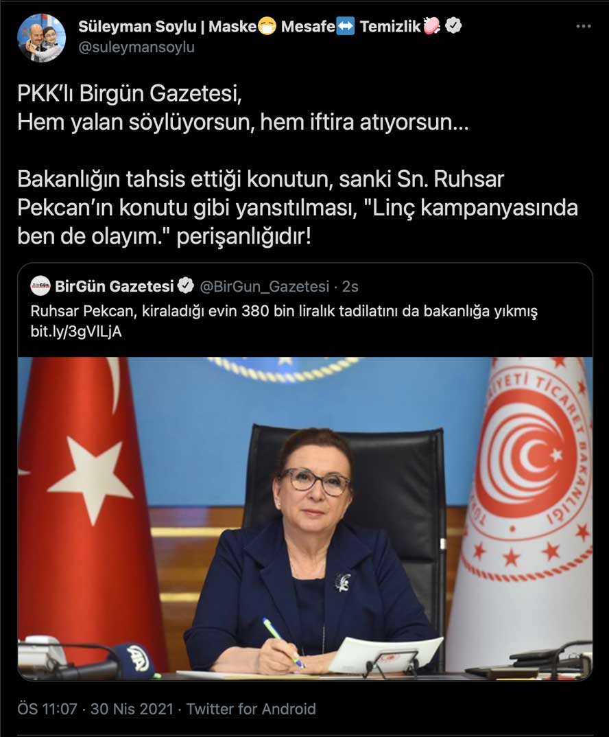 İçişleri Bakanı Soylu BirGün'ü hedef aldı: PKK’lı Birgün Gazetesi, hem yalan söylüyorsun, hem iftira atıyorsun...