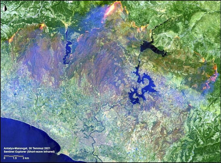 Antalya ve Muğla'daki yangınların uydu görüntüleri geldi!
