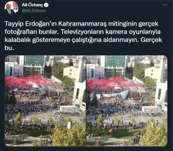 CHP'li Öztunç, Erdoğan'ın şoke eden miting fotoğrafını paylaştı!