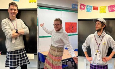 İskoçya'daki erkek öğretmenler, 'giysinin cinsiyeti yoktur' demek için etek giydi