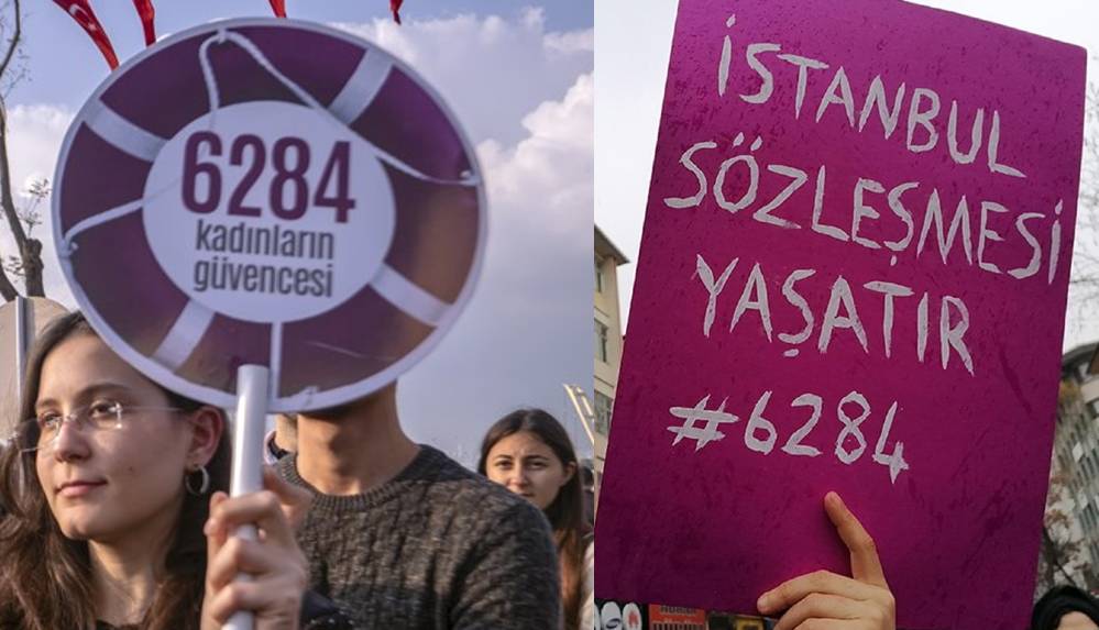 Kadınlar, 'İstanbul Sözleşmesi'nin feshini reddeden Danıştay'ın kapısına siyah çelenk bıraktı